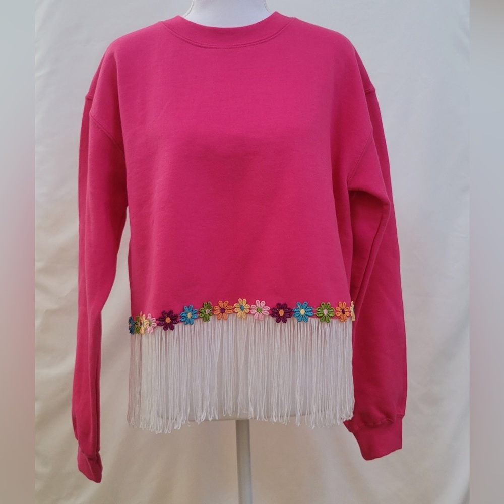 Hot Pink Sweatshirt with White Tassels